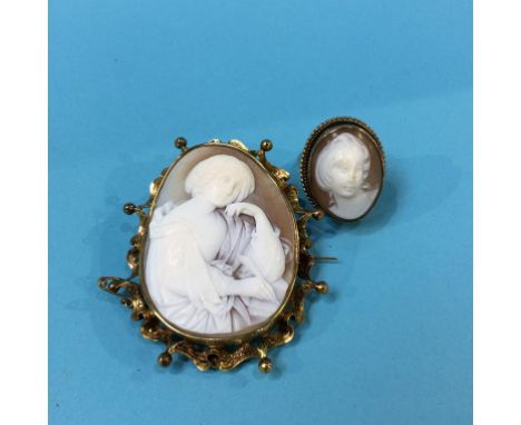 A 9ct gold cameo ring and a cameo brooch