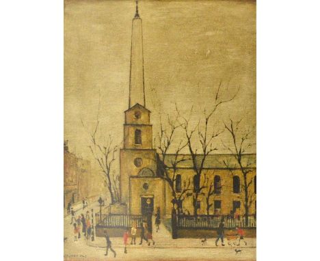 LAURENCE STEPHEN LOWRY (1887-1976); a signed limited edition coloured print, "St Luke's Church", signed in pencil lower right