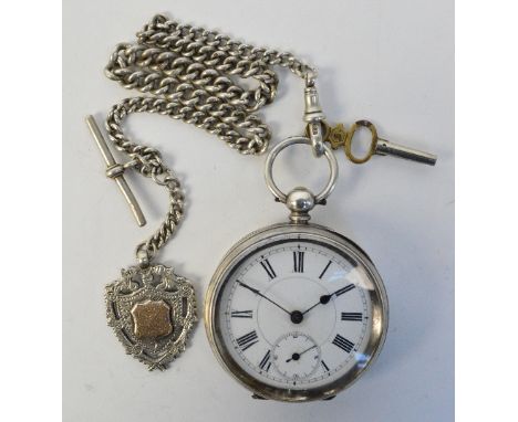 An early 20th century Swiss silver cased open face key wind pocket watch, the circular dial set with Roman numerals and subsi