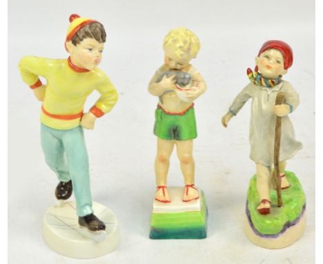 Three Royal Worcester days of the week children figures; 3260 "Thursday's Child Has Far to Go", "Friday's Child is Loving and