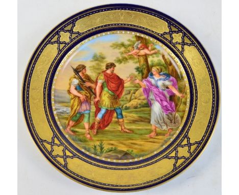 A 19th century Vienna ceramic hand painted and gilt heightened cabinet plate depicting "Venus Appearing to Aeneas as a Huntre