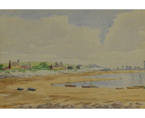 M. HUTCHINSON; watercolour and pen and ink sketch of a coastal/river scene "Estuary", signed lower right, further detail vers