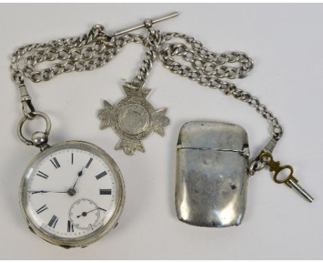 An early 20th century Swiss silver cased open face key wind pocket watch, the circular enamel dial set with Roman numerals an