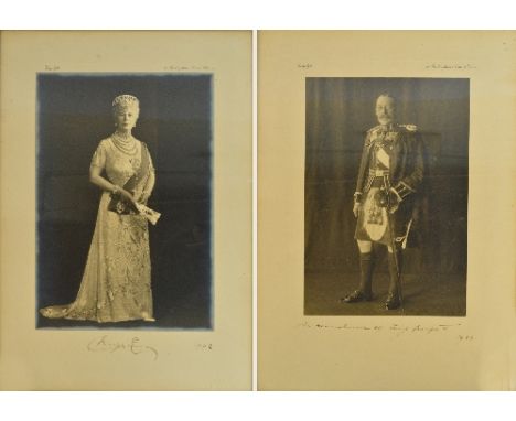 A pair of black and white photographs of King George V and Queen Mary published by Van Dyke of 41 Buckingham Palace Road, SW1