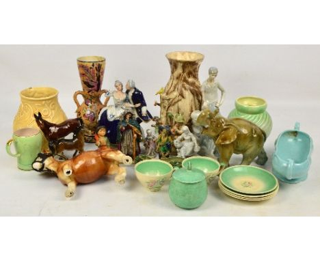 A quantity of various ceramics including a Royal Dux figure group depicting a dancing couple, height 21.5cm, a Continental fi