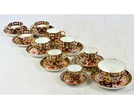 A collection of ten various Royal Crown Derby Imari pattern decorated cups and saucers to include a twin handled example, dia