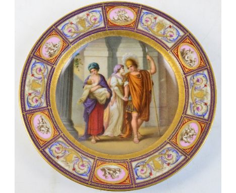 A 19th century Vienna ceramic hand painted and gilt heightened cabinet plate "Hector's Farewell", marked and titled to base, 