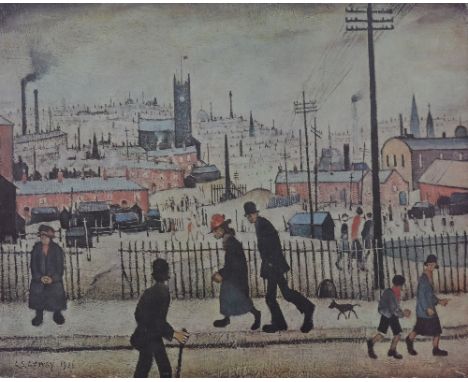 LAURENCE STEPHEN LOWRY (1887-1976); a signed limited edition coloured print "View of a Town", signed in pencil lower right an