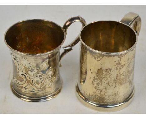 A Victorian hallmarked silver christening cup of concave form embossed with foliate scrolls and centred with a cartouche, Wil