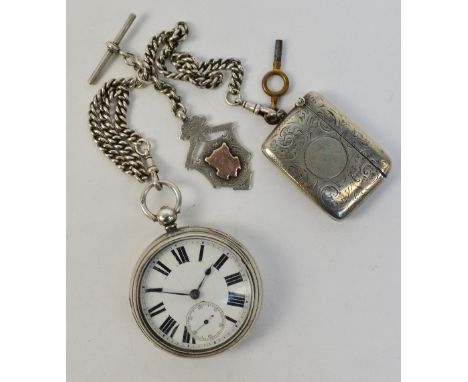 A late 19th century silver cased open face key wind pocket watch, the circular enamel dial set with Roman numerals and subsid