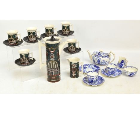 A Port Meirion Pottery "Magic City" pattern coffee set, after design by Susan Williams-Ellis, comprising a cylindrical coffee