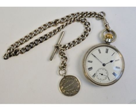 A late 19th century silver cased open face crown wind pocket watch, the circular dial set with Roman numerals and subsidiary 