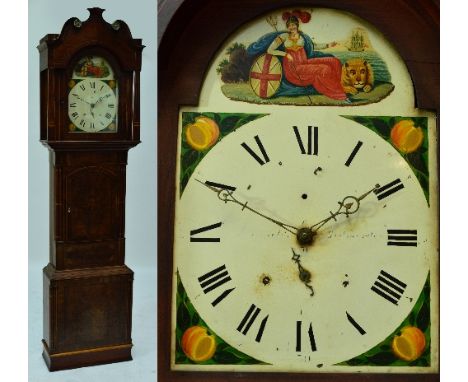 An early 19th century mahogany and inlaid converted 30 hour longcase clock with arched painted dial indistinctly signed "Todm