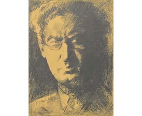 JACOB KRAMER (1892-1962); a signed limited edition black and white lithograph, "Self Portrait", no.37/40 lower right, overall