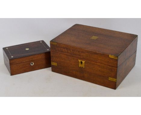A Victorian walnut brassbound writing slope, with red velvet lined interior enclosing stationery compartments, 30 x 22 x 14.5