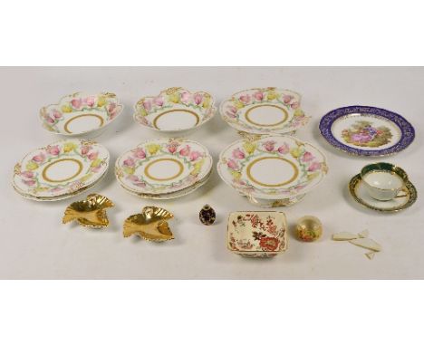 A group of Limoges porcelain comprising four floral decorated and gilt heightened L Bernardaud & Co dessert plates, inscribed