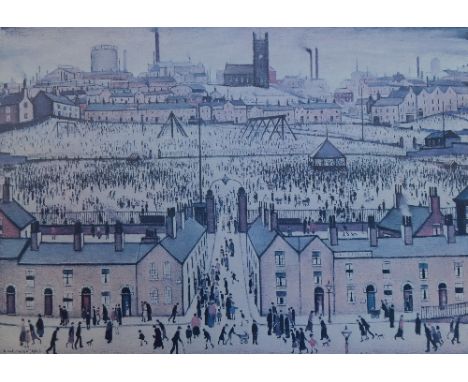 LAURENCE STEPHEN LOWRY (1887-1976); a signed limited edition coloured print, "Britain at Play", signed in pencil lower right,