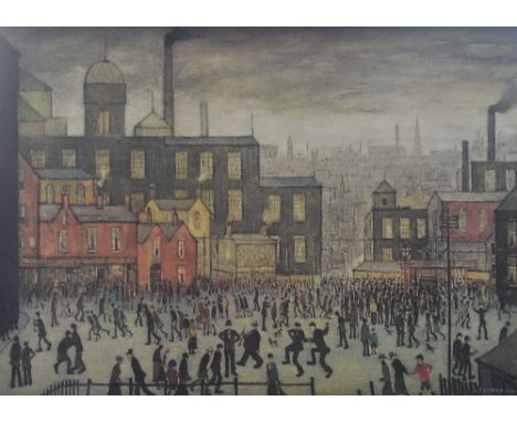 LAURENCE STEPHEN LOWRY (1887-1976); a signed limited edition coloured print "Our Town", published by Grove Galleries Ltd, sig