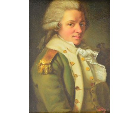 A modern decorative oil on board, portrait of a Regency man, signed "Talley" lower right, 16 x 11cm, framed, and a decorative