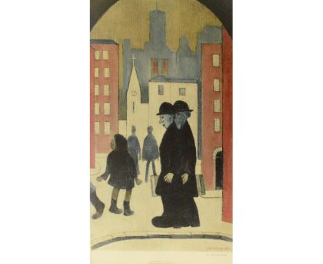 LAURENCE STEPHEN LOWRY (1887-1976); a signed limited edition coloured print, "Two Brothers", signed in pencil lower right, be