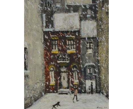 After HAROLD RILEY; a coloured print heightened in white "Ale House", 30 x 23cm, framed and glazed. (D) CONDITION REPORT: Thi