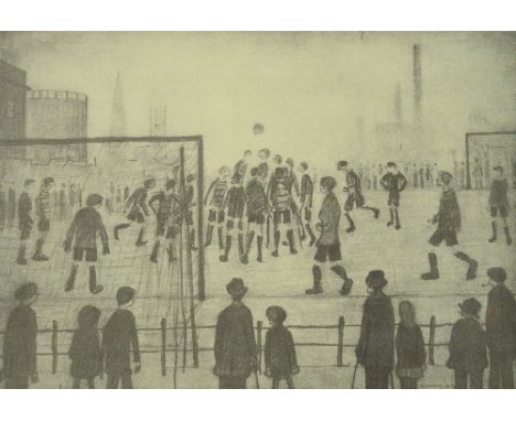 LAURENCE STEPHEN LOWRY (1887-1976); a limited edition black and white print, "Football Match", published by Grove Fine Art, M