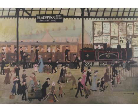 After HELEN BRADLEY (1900-1979); a signed limited coloured print "Blackpool Station", signed in pencil lower right with Fine 