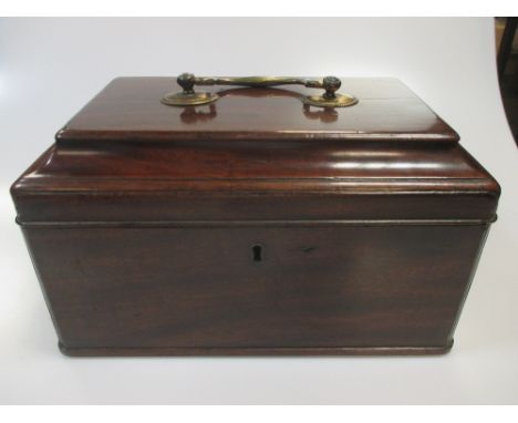 A George III mahogany three compartment tea caddy  