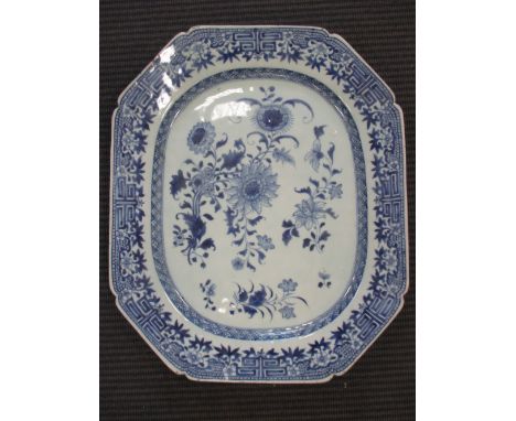 An 18th century Chinese blue and white platter 46 x 38cm  