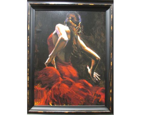 Fabian Perez (Argentinian, b.1967), Dancer in Red, signed within the print and numbered 139/195, print on canvas, 80 x 59.5 c