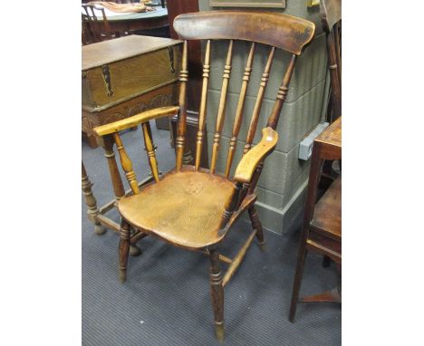 Two stick back kitchen armchairs and a washstand (3)  
