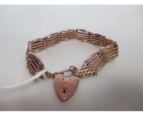 A rose and yellow coloured gate bracelet, the padlock catch stamped '9ct gold' 19g  