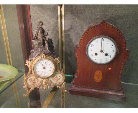 An Edwardian mahogany mantel clock, together with a spelter case clock (2)  