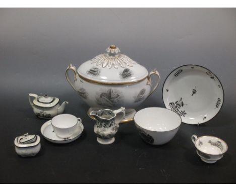 A collection of black printed and decorated wares by Worcester, New Hall and others  