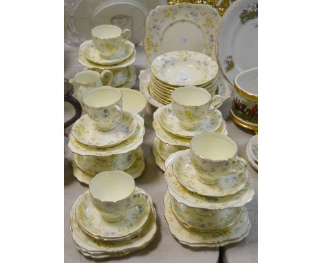 A Grafton china Rosslyn pattern part tea service, printed with floral sprigs