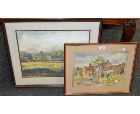 K Baggaley, The Farmsteadwatercolour, signed, framed;Marion Hague, Cottage at Carlton Lees,watercolour, signed, framed (2)