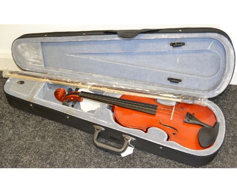 A violin with bow in fitted case, Windsor label