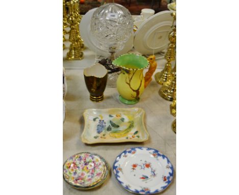 An early 20th century cut glass globe table lamp; a Carlton Ware Rouge Royale vase; a Burleigh Ware Squirrel handled jug; a R