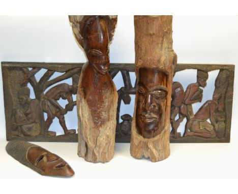 Tribal Art- Zambia hardwood trunk carving and others