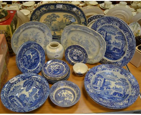 Blue and white Ceramics -  Spode Italian pattern; meat plate; ginger jar lacking cover ; etc qty 