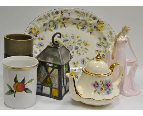 Ceramics - a Minton Hadon Hall meat plate;  a Royal Worcester Evesham pattern vase;  a Colaport figure, Fair Isabel;  a leade