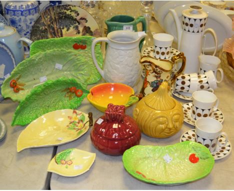 Ceramics - a Black Velvet Hostess Table ware by John Russell part coffee service; pickle jars; a Carlton Ware salad leaf dish