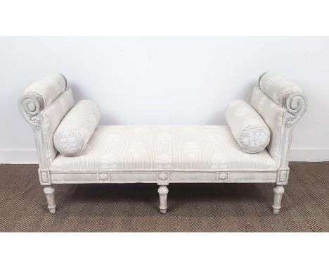 DAYBED, Gustavian design painted frame with striped and patterned upholstery, 80cm H x 158cm W x 60cm D.