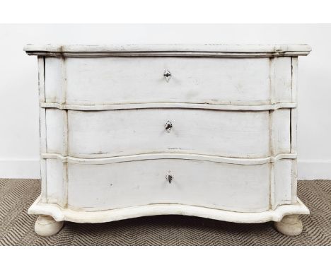 COMMODE, Gustavian design white painted with three drawers, 84cm H x 109cm W x 55cm D.