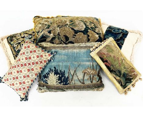 CUSHIONS, a selection of six incorporating 17th/early 18th century tapestry fragments, largest 42cm x 30cm. (6)