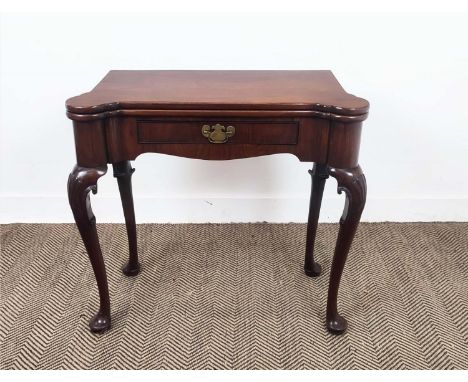 CARD TABLE, Georgian and later mahogany with green baize playing surface and frieze drawer, 80cm W x 40cm D x 75cm H.