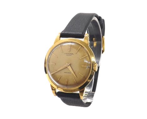 Universal 18ct gentleman's wristwatch, the gilded signed dial branded 'Hamiltons', dauphine hands, cal. 330 17 jewel movement