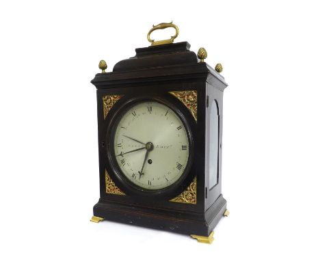 Good Scottish ebonised fruitwood single fusee bracket clock, the 7" silvered dial signed Green, Edinburgh, with inner calenda