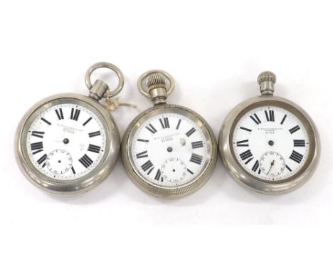 Three H. Williamson Ltd Military nickel cased lever pocket watches in need of repair, each with signed and numbered dial, 7 j