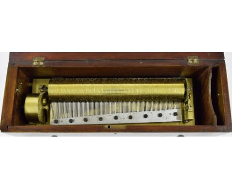 Good walnut music box by Francois Nicole playing on six airs, stamped F-.Nicole on the comb and numbered 20515 on the brass b